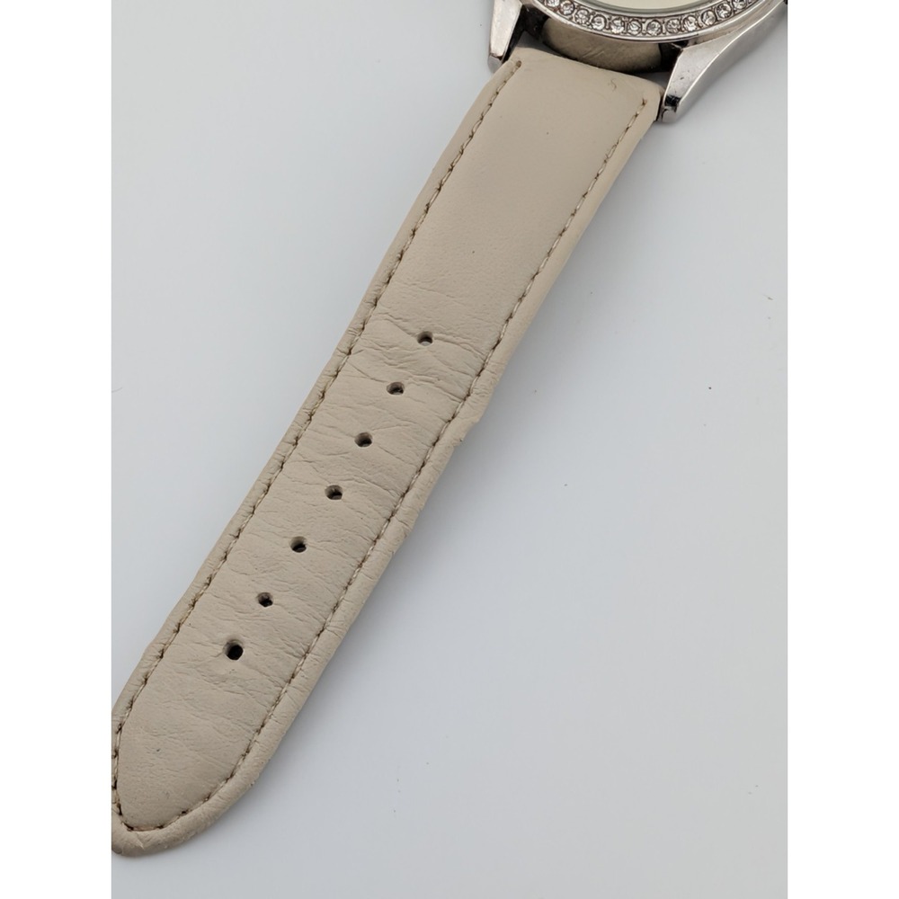 Accutime Watch Women 40mm Case Crystal Bezel White Faux Leather Band New Battery - Picture 6 of 9